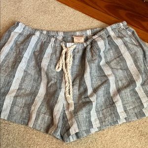 white and black striped linen shorts